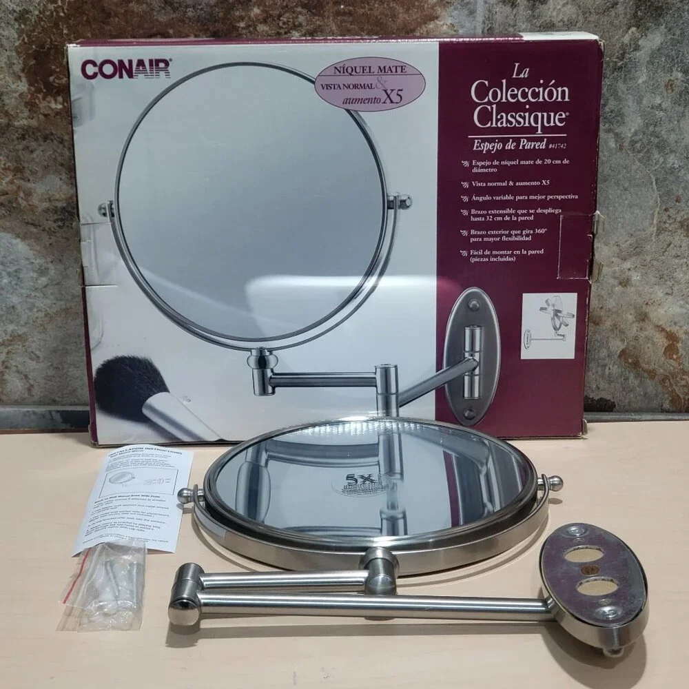 Conair Wall Mount Mirror Matte Nickel Standard & 5X Magnification